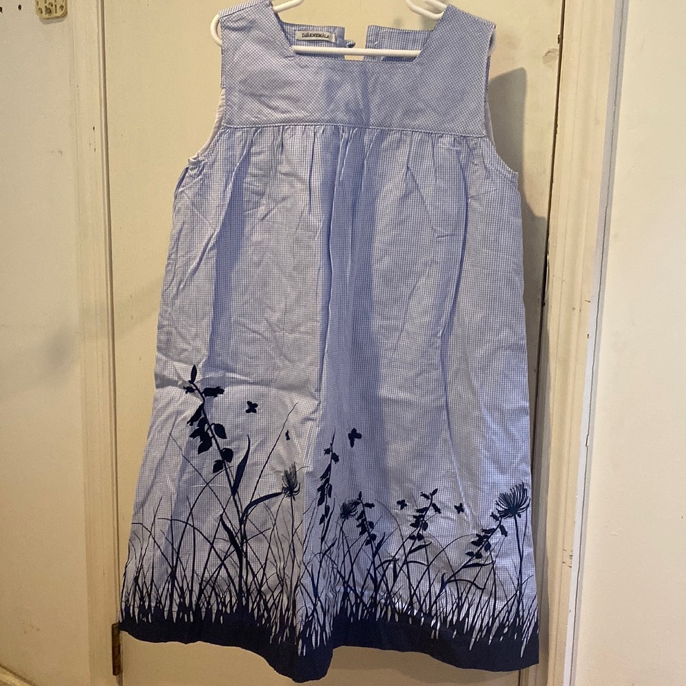 Blue check print girls dress